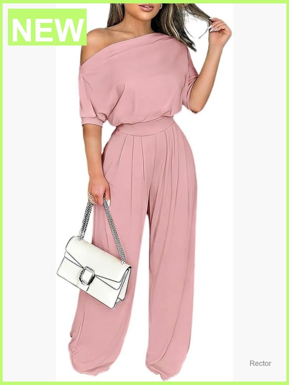 One Shoulder Jumpsuit Batwing Sleeve High Waist Wide Leg Long Pants Romper with